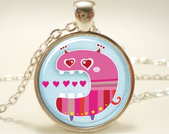 Love Monster Necklace, Cute Kawaii Kids Jewelry, Great Valentines Day Gift, Silver Plate (0487S1IN)