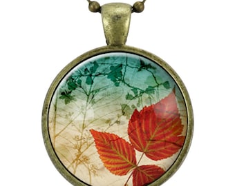 Autumn Leaf Pendant Necklace, Fall Jewelry, Fall Leaves Forest Jewelry, Fall Fashion (1127B25MMBC)