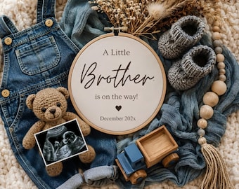 Little Brother Pregnancy Announcement It's a Boy Gender Reveal Wooden Tractor Social Media Announcement sibling baby boy reveal digital