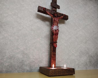 The Passion Crucifix - The Passion of the Christ - Realistic Wounded Jesus on Handmade Cross - Realistic Jesus Figurine - Handmade Crucifix