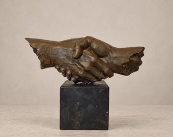 Solid Bronze Handshake Sculpture – Partnership and Success Statue – Executive Office Decor, Business Gift, 25 cm / 9.8 in