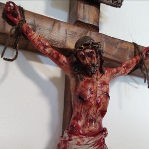 The Passion Crucifix - The Passion of the Christ - Realistic Wounded Jesus on Handmade Cross - Realistic Jesus Figurine - Handmade Crucifix