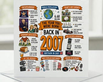 19th Birthday Card, 2007 Year You Were Born, British Nostalgia and Pop Culture Facts Greeting