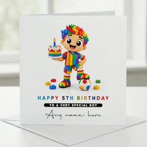 Personalised Football Building Block Birthday Card – Custom Name, Age & Relation – Toy Brick Soccer Card for Kids, Son, Daughter, Nephew