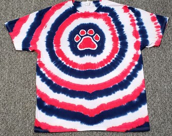 Adult Patriotic Paw Print Tie Dye T-Shirt, S M L XL 2XL 3XL,  Red White and Blue Top, 4th of July Shirt, Holiday, Women's Hippie Shirt, mens