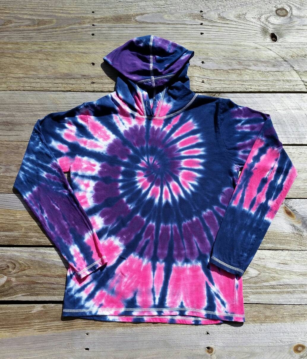Adult Tie Dye Pink Purple and Navy Tshirt Hoodie, S M L XL 2XL