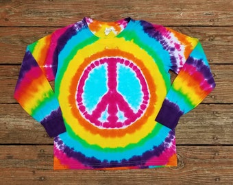 Adult Rainbow Peace Sign Tie Dye Shirt, S M L XL2XL, Long Sleeve Tie Dye, Tie Dye Shirt, Womens Shirt, Mens shirt, Tie Dye Shirt