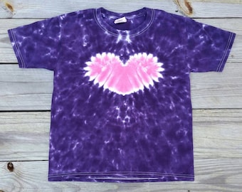 Women's Purple Heart Tie Dye Tshirt, S M L XL XXL, Ladies Tie Dye Shirt, Valentine's Day Top, Purple and Pink Tie Dye