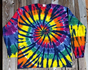 Rainbow Tie Dye Shirt, Adult Long Sleeve Tshirt,  S M L XL 2XL,  Mens Tie Dye, Women's Tie Dye, Hippie Shirt