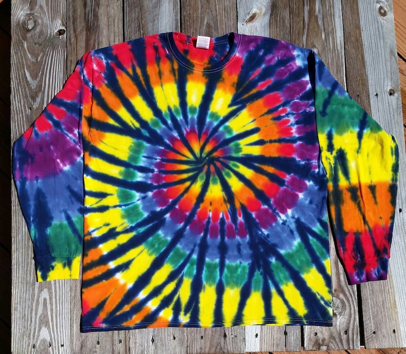 Rainbow Tie Dye Shirt, Adult Long Sleeve Tshirt, S M L XL 2XL, Mens Tie
