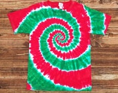 Christmas Tie Dye Shirt, Adult Red and Green Spiral T-shirt