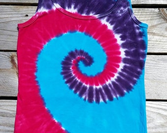 Womens Tie Dye Tank Top,  Women's Sizes S M L XL 2XL,  Pink Purple and Blue Spiral Tie Dye Top, Hippie Shirt, Sleeveless Shirt