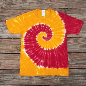 Large Kids Tie Dye Shirt, Yellow and Orange Spiral, Boys, Girls