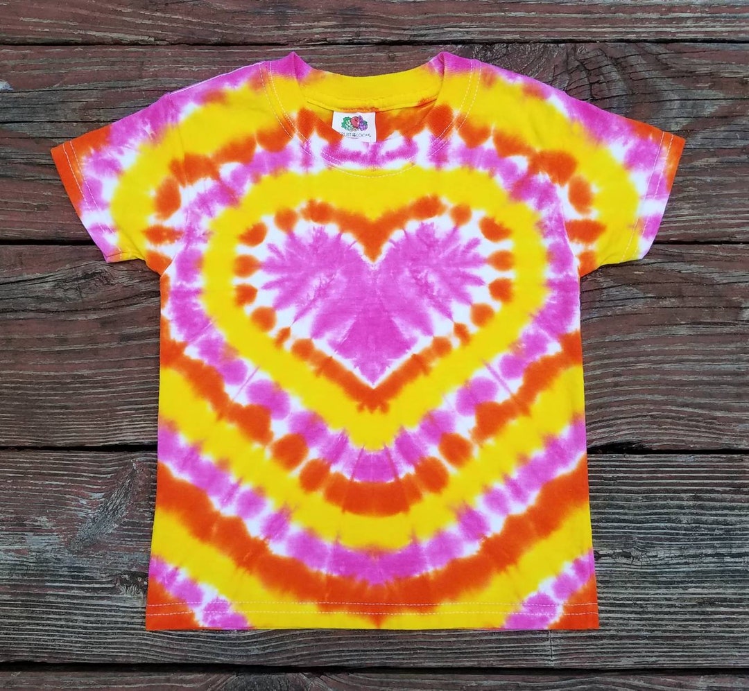 Toddler Girls Heart Tie Dye Tshirt 2T Pink Orange and Yellow Etsy