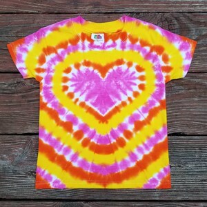 Toddler Girls Heart Tie Dye Tshirt, 2T, Pink Orange and Yellow Tie Dye Shirt, Kids Tie Dye, Girls Heart Shirt, Ready to Ship