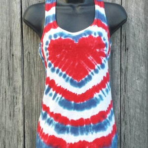 4th of July Tank Top,  Women&#39;s Sizes S M L XL XXL,  Red White and Blue Heart Top, Patriotic Tie Dye