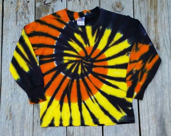 Halloween Tie Dye Shirt, Toddler Tie Dye, 2T 3T 4T 5T, Yellow Orange Black Tie Dye, Boys Tie Dye Shirt, Girls Tie Dye Shirt,  Long Sleeve