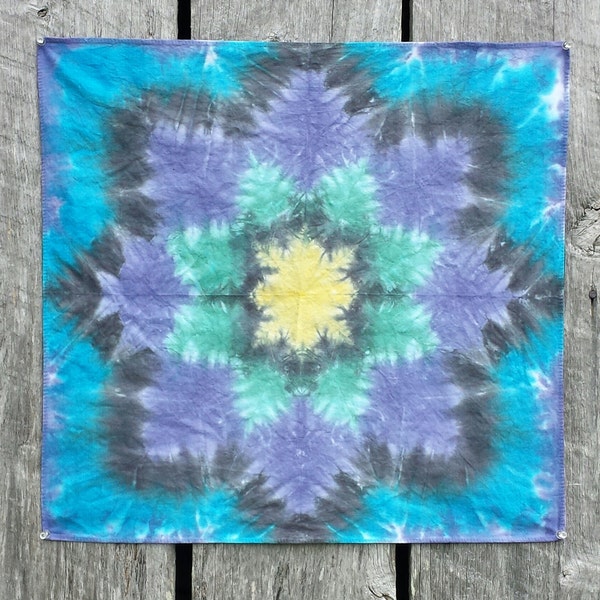 Tie Dye Bandana, Hair Wrap, Purple, Blue, Green and Gold, Tie Dye, Head Scarf, Dread Wrap