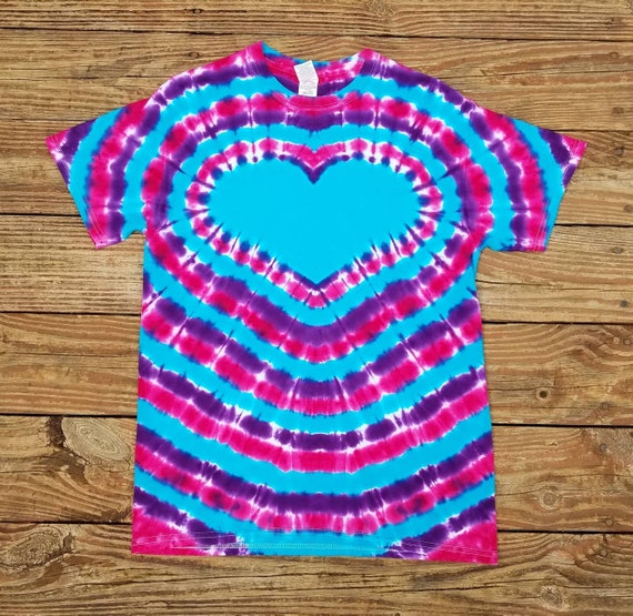 Women's Bright Pink Heart Tie Dye T-shirt, S M L XL XXL 3XL