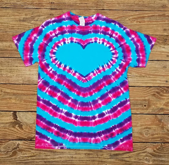 Women's Bright Pink Heart Tie Dye T-shirt, S M L XL XXL 3XL