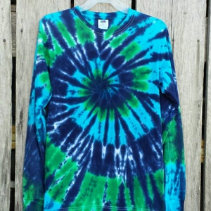 Plus Size Tie Dye Long Sleeve Shirt, XXL 3XL 4XL 5XL 6XL , Blue, Turquoise and Green Spiral, Hippie Top, Men&#39;s Tie Dye, Women&#39;s Tie Dye