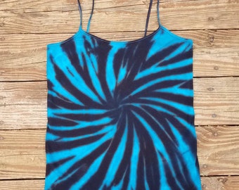 2XL Tie Dye Tank Top Blue and Black, Juniors (19), Camisole,  Yoga Tank, Hippie Top,  Ready to Ship. Womens Tank Top, Sleeveless Top