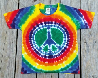 T-shirt enfant tie and dye signe de la paix, jeune petit, tie-dye arc-en-ciel, enfants hippies, chemise tie-dye pour filles, prêt à expédier, chemise tie-dye pour garçons, tie-dye