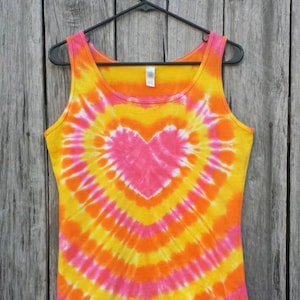 Heart Tie Dye Tank Top,  Women's Sizes XS S M L XL 2XL 3X 4X,  Heart Tie Dye,  Pink Orange and Yellow Tie Dye Top, Hippie Shirt