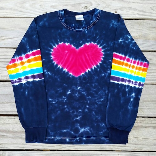 Adult Heart Tie Dye Shirt, S M L XL XXL, Pink Tie Dye Long Sleeve