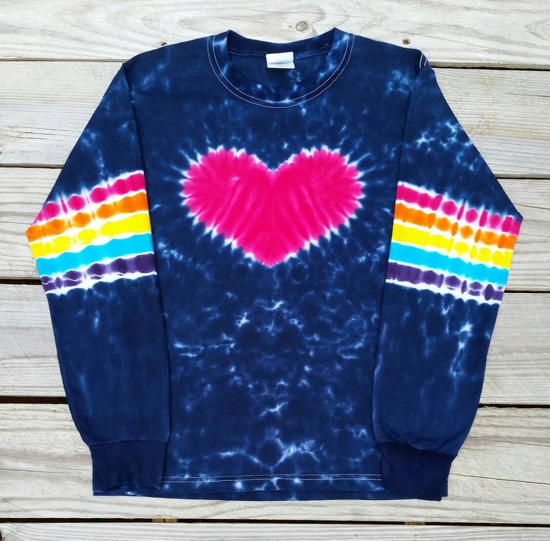 Girls Rainbow Heart Tie Dye Tshirt, Rainbow Heart Tie Dye Shirt, Long Sleeve Tie Dye, S M L XL, Kids Tie Dye Tshirt image 1