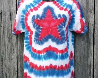 Red White and Blue Tie Dye, Patriotic Tie Dye Shirt, Adult Sizes S M L XL  XXL 3XL 4XL, 4th of July Star, Memorial Day,  Hippie Shirt