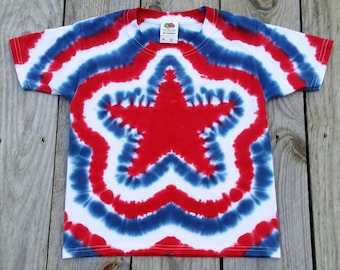 Kids Patriotic Tie Dye Shirt, Kid Sizes XS S M L XL, Red White and Blue Tie Dye Shirt, 4th of July Star, Memorial Day, Hippie Kids