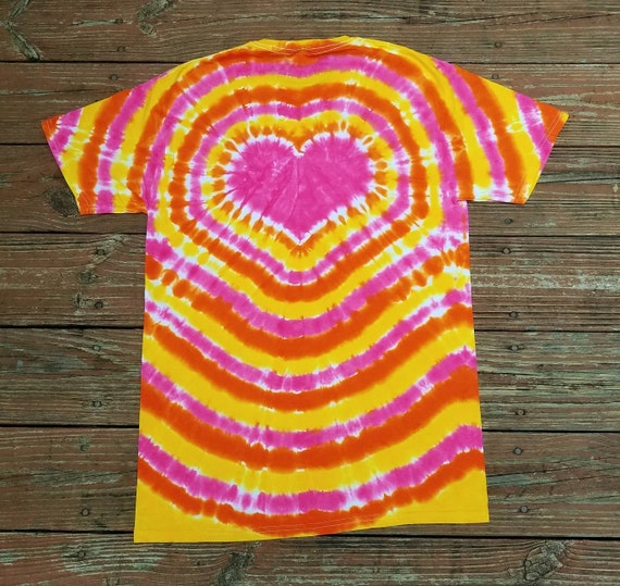 Women's Bright Pink Heart Tie Dye T-shirt, S M L XL XXL 3XL