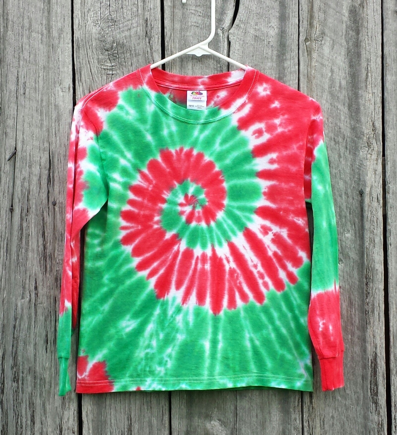 red and green tie dye shirt