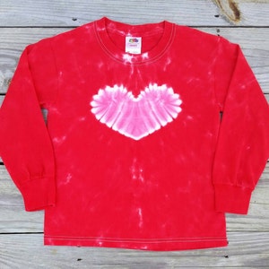 Girl&#39;s Valentine&#39;s Day Tie Dye Shirt, XS S M L XL, Long Sleeve Top, Red and Pink Heart T-shirt, Holiday Shirt, Valentine&#39;s Day Shirt