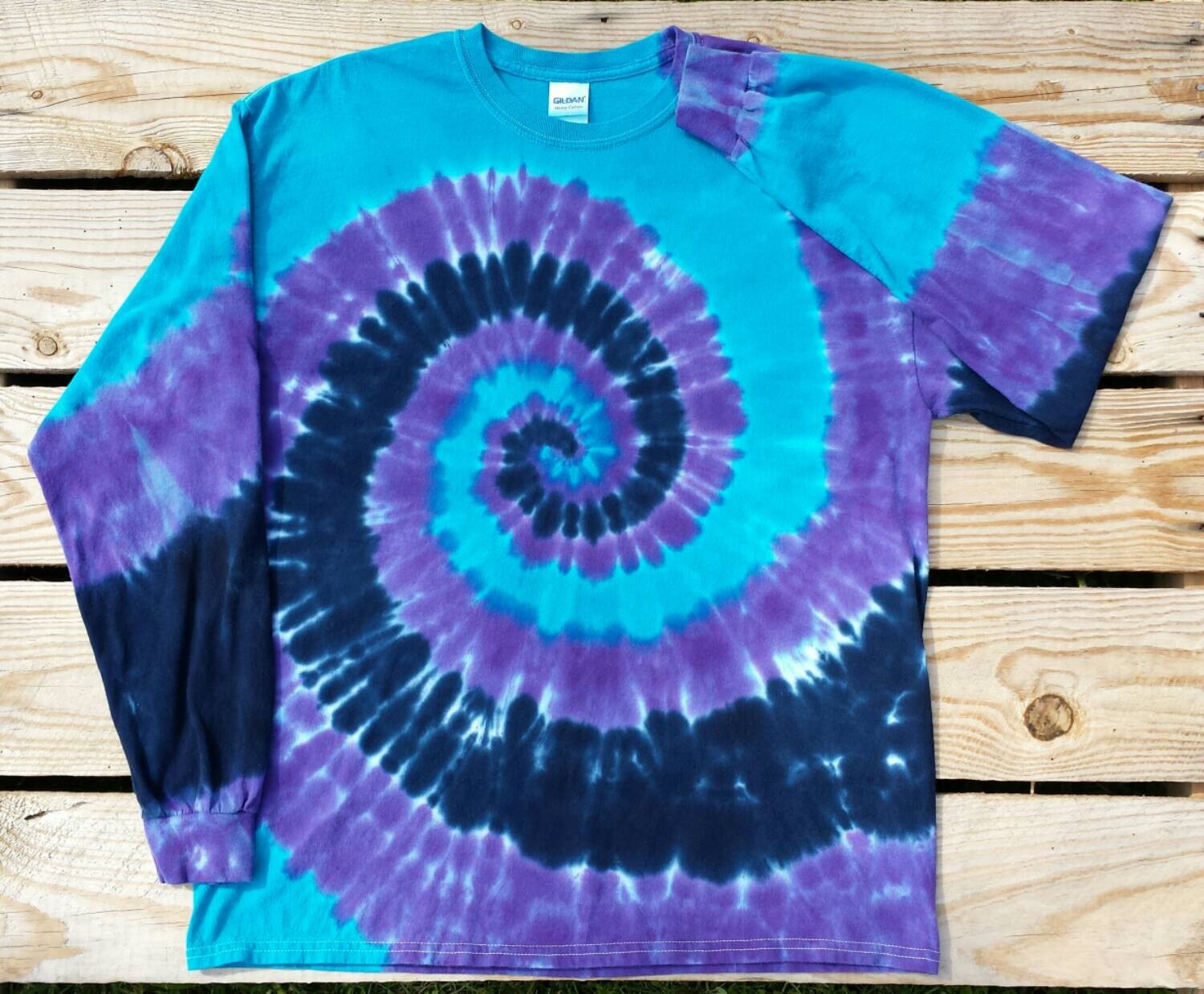 Purple and Blue Women's Tie Dye Long Sleeve T-shirt, S M L