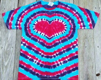 Tie Dye Pink Purple and Blue Girls Heart Tie Dye Tshirt, Valentine's Day Shirt, S M L XL, Girls Tie Dye Tee, Girls Heart Shirt, Tie Dye