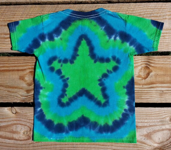 Kids Star Tie Dye Shirt, S M L XL, Lime, Turquoise and Brillant