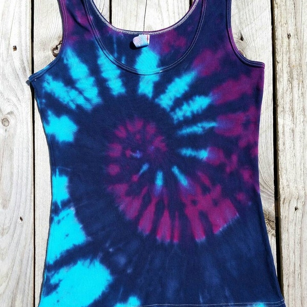 Tie Dye Tank Top,  Women's Tank Top, S M L XL 2XL 3XL 4XL,  Violet Turquoise and Dark Blue Spiral Tie Dye Top, Sleeveless Shirt, Tie Dye