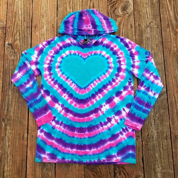 Girls Tie Dye Hoodie, Tie Dye, XS S M L XL, Long Sleeve Tshirt with Hood, Hippie Hoodie, Kids Tie Dye, Heart Tie Dye, Purple Pink Blue