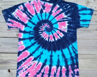 Women's Plus Size Tie Dye T-Shirt, XXL 3XL 4XL 5XL 6XL, Pink Turquoise and Navy Tie Dye Shirt, Ladies Tie Dye Tee, Short Sleeve Shirt