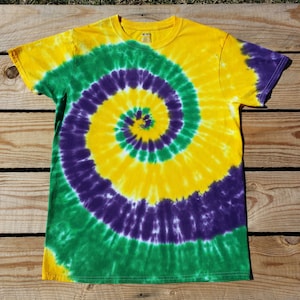 Mardi Gras Tie Dye T-Shirt,  Plus Size 2XL 3XL 4XL 5XL 6XL, Purple Green and Yellow Tie Dye Top, Hippie Shirt