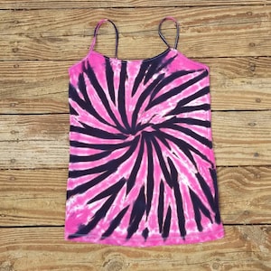 Large Pink and Black Tie Dye Tank Top, Juniors Large (11/13)Tank Top, Blue and White Tie Dye, Yoga Top, Tie Dye, Cami, Ladies Tank image 1