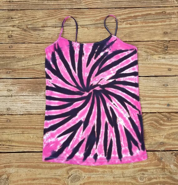 Large Pink and Black Tie Dye Tank Top, Juniors Large (11/13)Tank Top, Blue and White Tie Dye, Yoga Top, Tie Dye, Cami, Ladies Tank