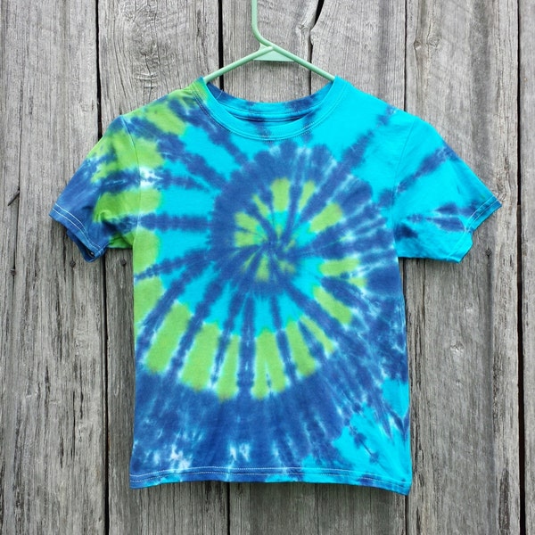 Small(6/8) Tie Dye Tshirt, Kids Tie Dye Shirt, Blue, Lime Green, Turquoise Tie Dye, Hippie Kids