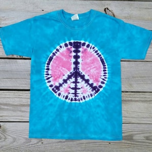 Tie Dye Peace Sign Shirt, 2XL, Blue Purple and Pink Tie Dye, Adult Tie Dye, Hippie Shirt, Tie Dye Tee, Womens Tie Dye T-shirt