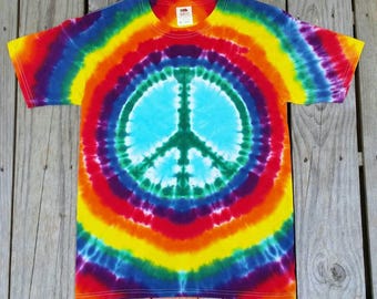 Rainbow Tie Dye Peace Sign Shirt, S M L XL 2XL, Adult Tie Dye, Men's Tie Dye, Hippie Shirt, Tie Dye Tee, Womens Tie Dye T-shirt