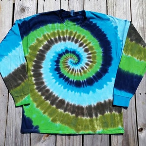 Boys Tie Dye Shirt, Kids Long Sleeve Tie Dye Tshirt, S M L XL, Blue and Green Tie Dye, Tie Dye Tee, Hippie Kids