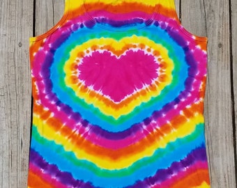 Rainbow Tie Dye Heart Tank Top,  Women's Sizes S M L XL 2XL 3X 4X,  Heart Tie Dye, Tie Dye Top, Hippie Shirt, Yoga Tank, Sleeveless Shirt