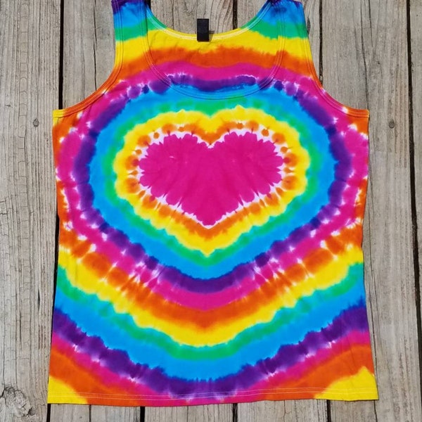 Rainbow Tie Dye Heart Tank Top,  Women's Sizes S M L XL 2XL 3X 4X,  Heart Tie Dye, Tie Dye Top, Hippie Shirt, Yoga Tank, Sleeveless Shirt